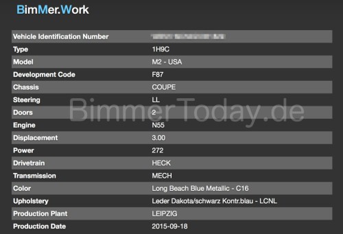 BMW M2 F87 - VIN Decoder