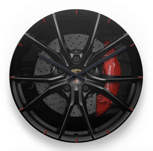 Porsche Wanduhr mit Felge und Bremsscheibe