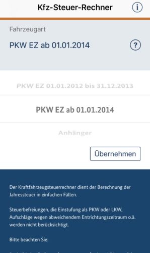 KFZ-Steuerrechner App für iOS
