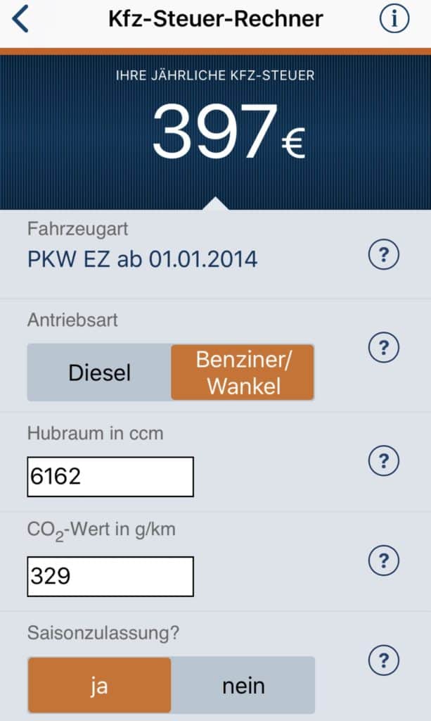 KFZ-Steuerrechner App für iOS