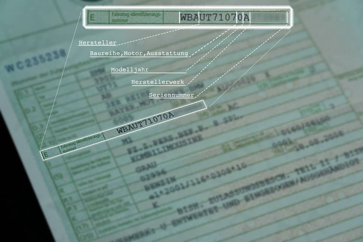 Fahrgestellnummer im Fahrzeugbrief (Zulassungsbescheinigung Teil 2)