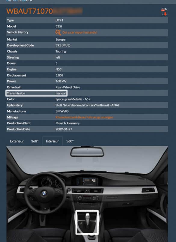 FahrgestellnummerausleseVINDecoderbimmerworkFehlerGetriebeBMW3erE91 Krautdub
