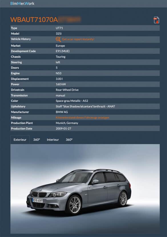 FahrgestellnummerauslesenVINDecoderbimmerworkBMW3erE91 Krautdub